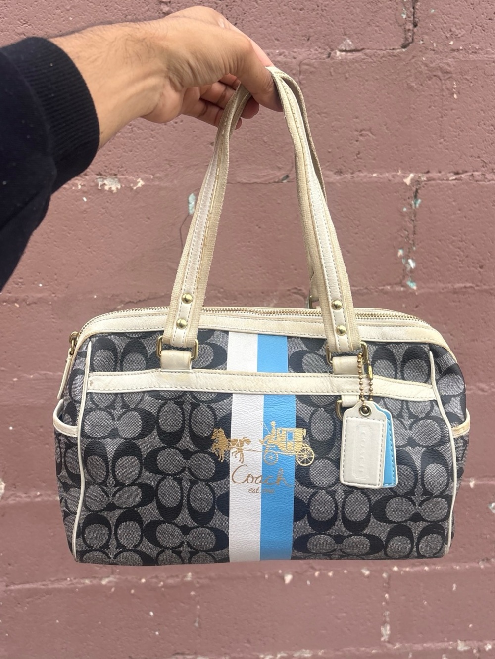 vintage Coach Heritage Signature Stripe Boston bag